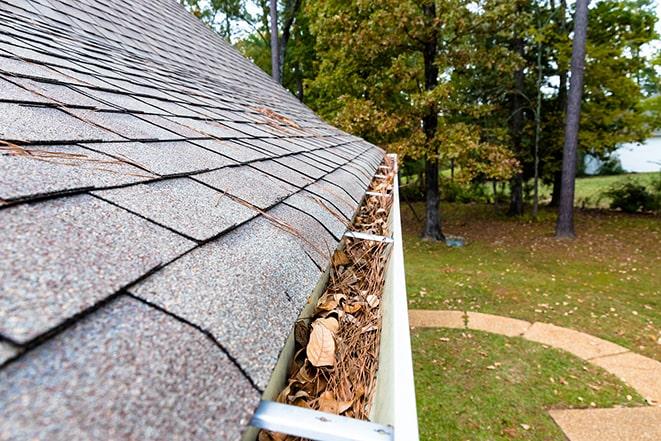 professional gutter cleaner using ladder to reach the roof